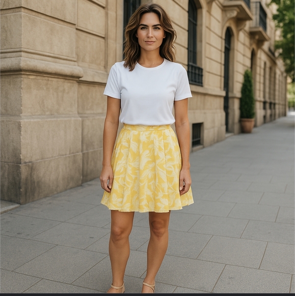 Oscar de la Renta Yellow & White Floral Skirt